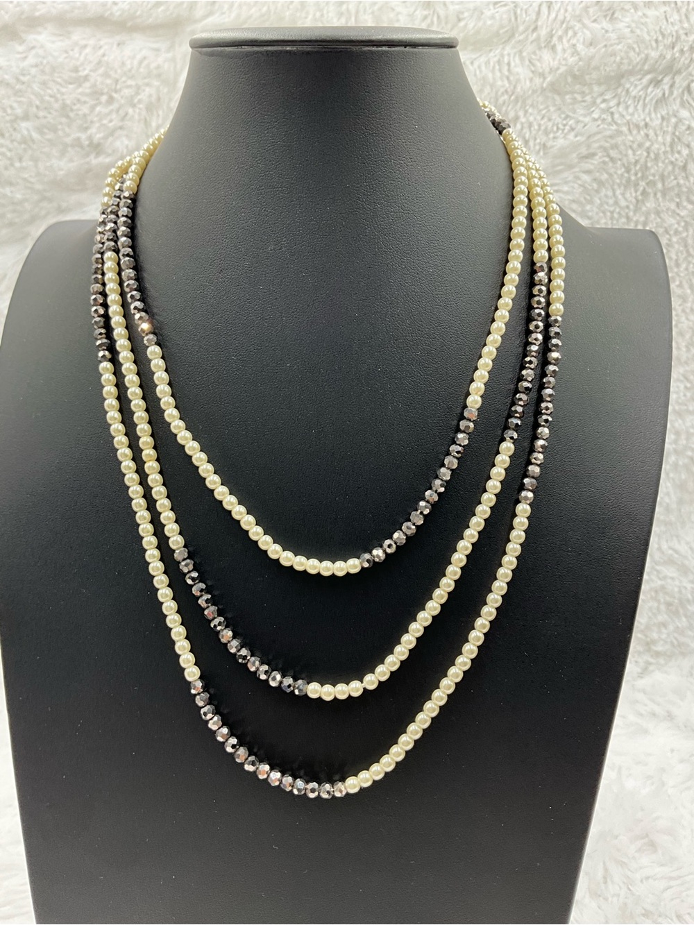 Layered Faux Pearl and Hematite Bead Endless Necklace for Women
